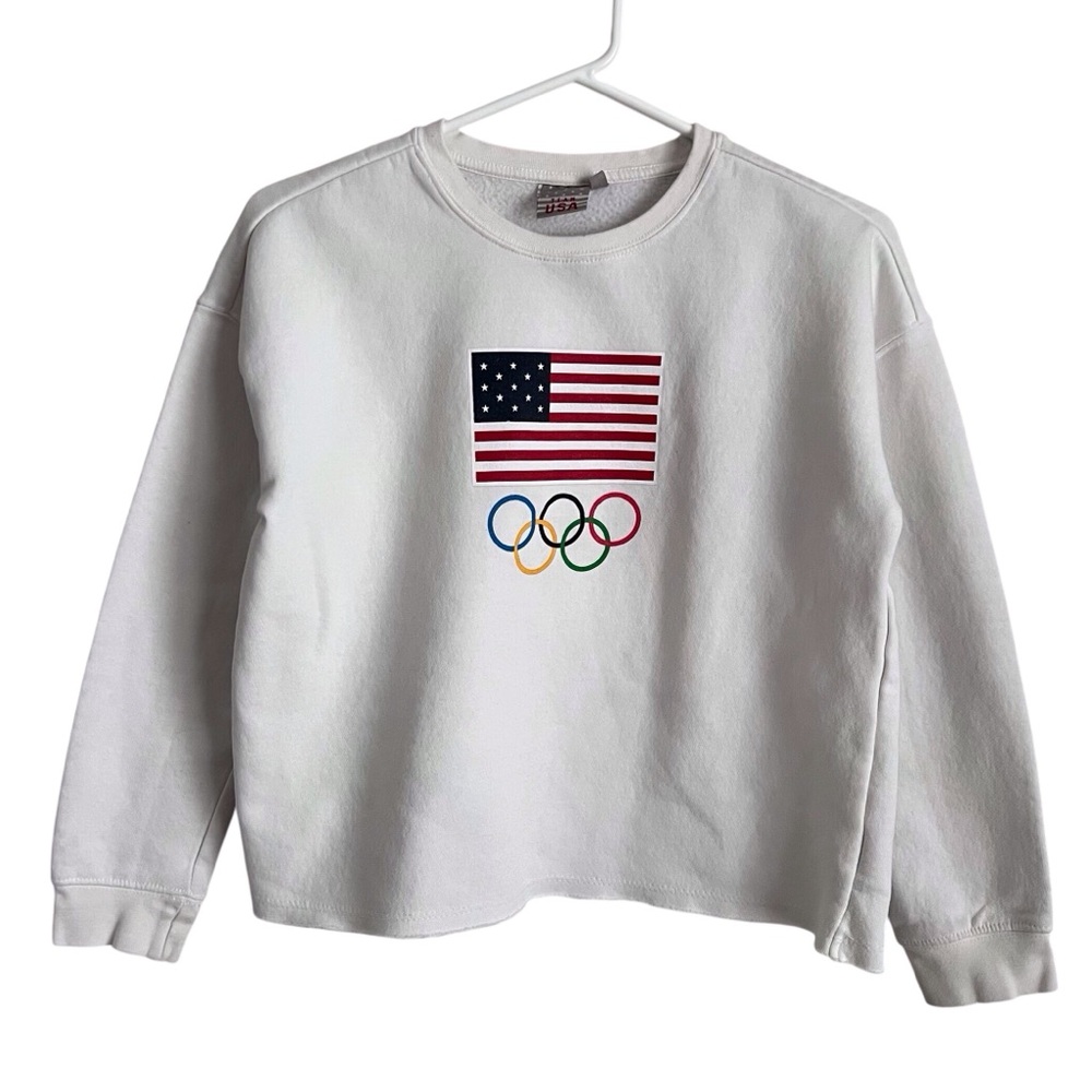 Team USA Olympic Graphic Crew Sweatshirt Kids XL White American Flag Unbranded